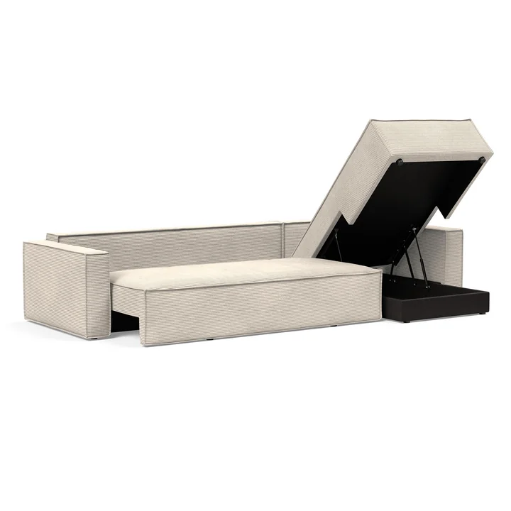 Innovation Living - Newilla sofa bed with lounger, 346 x 190 cm, ivory (595 Corduroy )