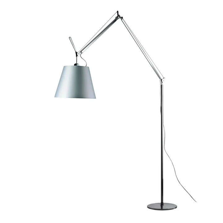 Tolomeo Mega floor lamp with dimmer, satin shade Ø 32 cm, silver by Artemide