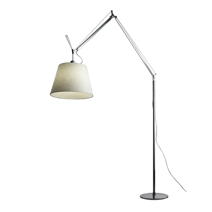 Tolomeo Mega floor lamp with dimmer, parchment shade Ø 36 cm, silver by Artemide