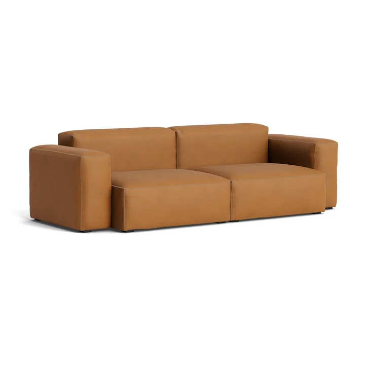 HAY - Mags Soft Sofa 2.5-seater with low armrest, combination 1, cognac (Sense) / stitching: beige