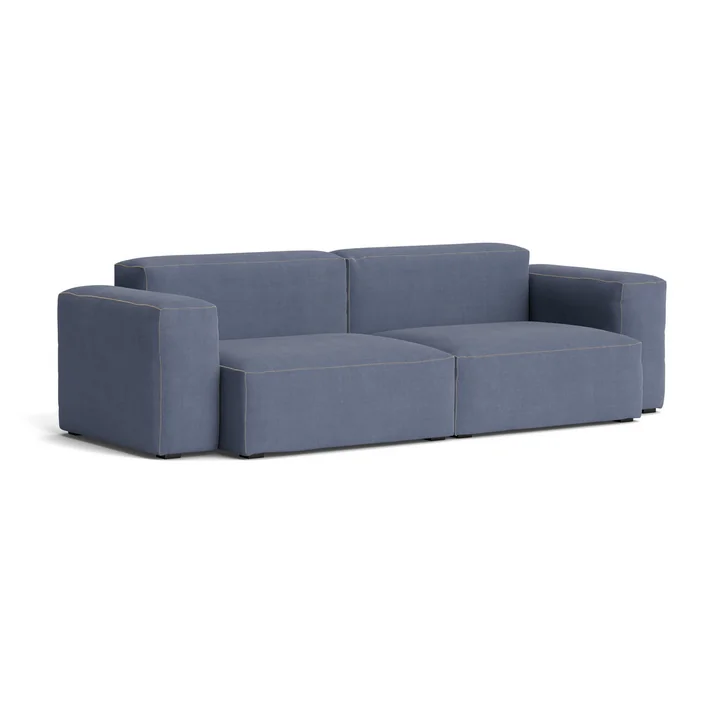 HAY - Mags Soft Sofa 2.5-seater with low armrest, combination 1, blue ( Linara 198) / seams: beige