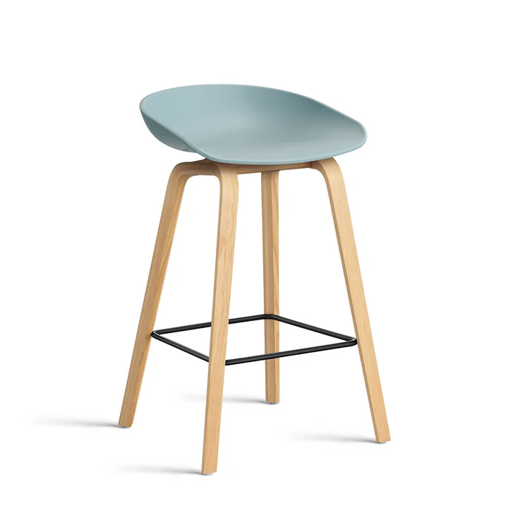 HAY - About A Stool AAS 32 H 65 cm, lacquered oak / black steel / dusty blue 2. 0