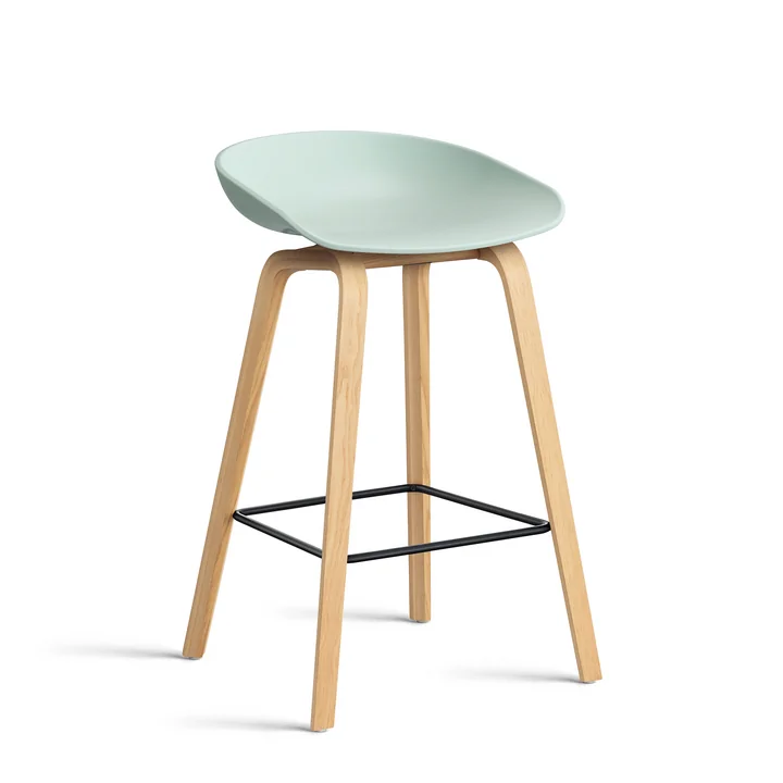 HAY - About A Stool AAS 32 H 65 cm, lacquered oak / black steel / dusty mint 2. 0