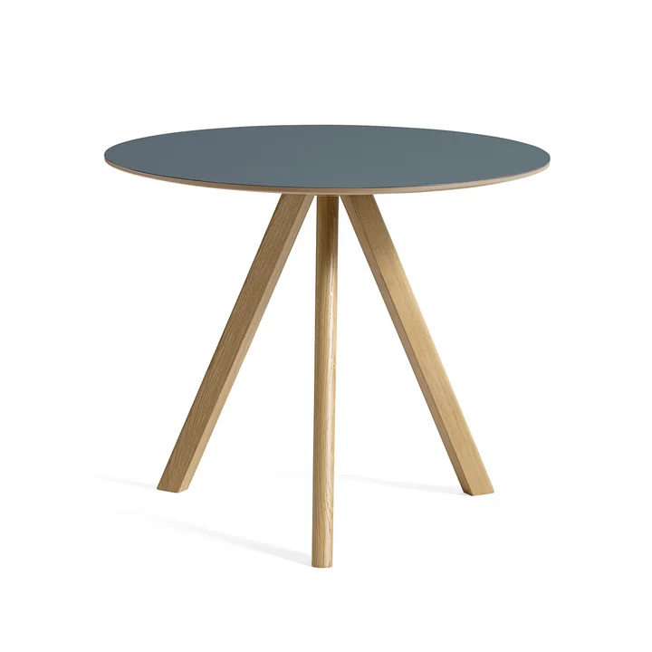 HAY - Copenhague CPH20 2. 0 Table Ø 90 cm, lacquered oak / linoleum smokey blue