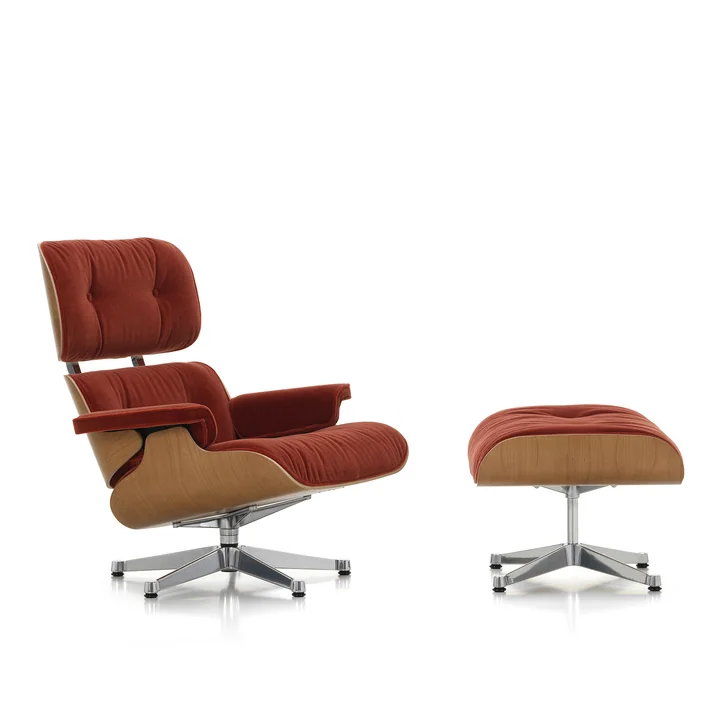 Vitra - Lounge Chair & Ottoman, polished, natural cherry, Calma, 07 brandy