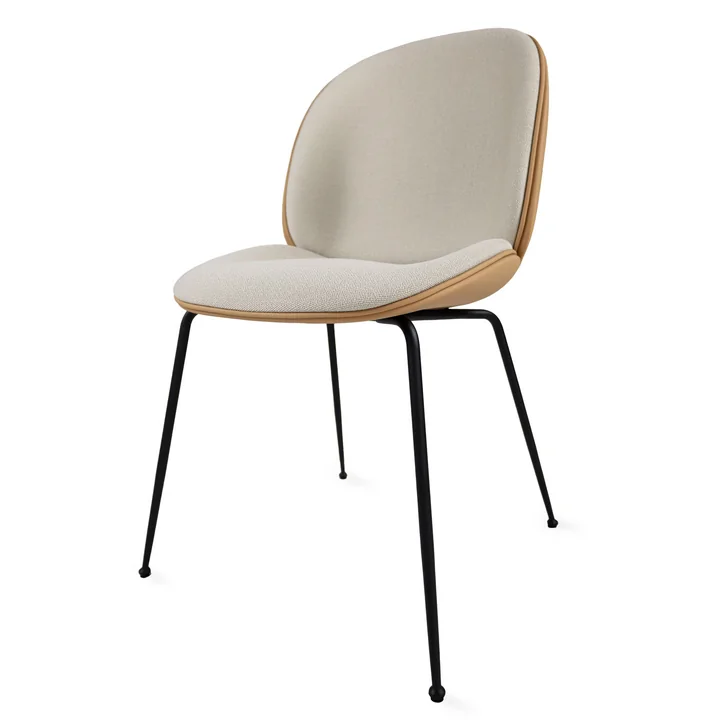 Gubi - Beetle Dining Chair Full upholstery (Conic Base), black / Vidar (146) / Valencia leather cashmere (Exclusive Edition)