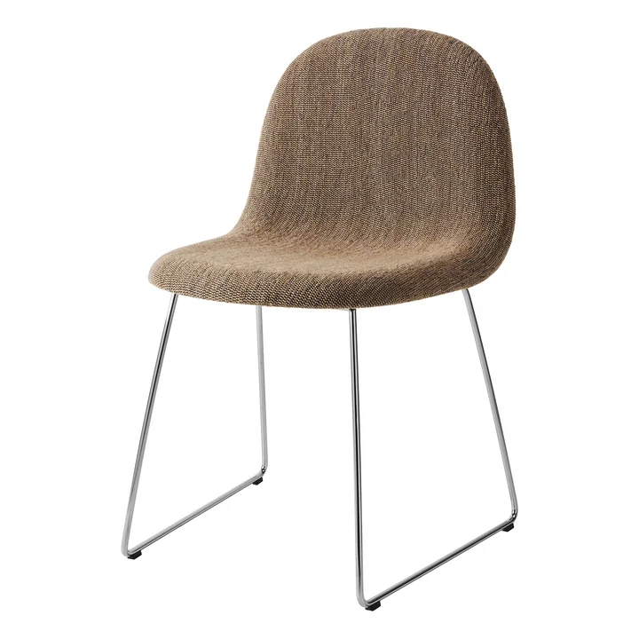 Gubi - 3D chair, polished stainless steel / brown (Bouclé 005)