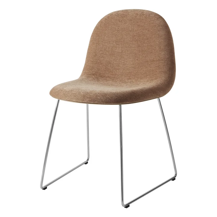 Gubi - 3D chair, polished stainless steel / walnut / brown orange (Belsuede Special FR 132 by Dedar)