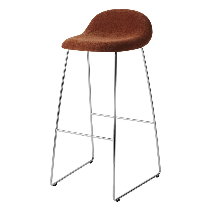 Gubi - 3D bar stool, polished stainless steel / brown orange (Belsuede Special FR 133 by Dedar)