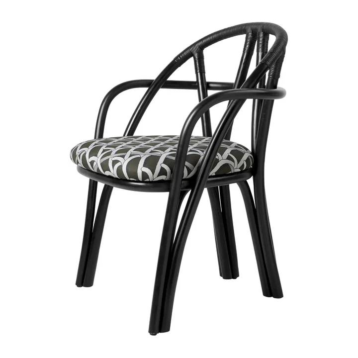 Gubi - Bistra armchair, rattan ebony / Reales Pattern (003) (plastic glides)