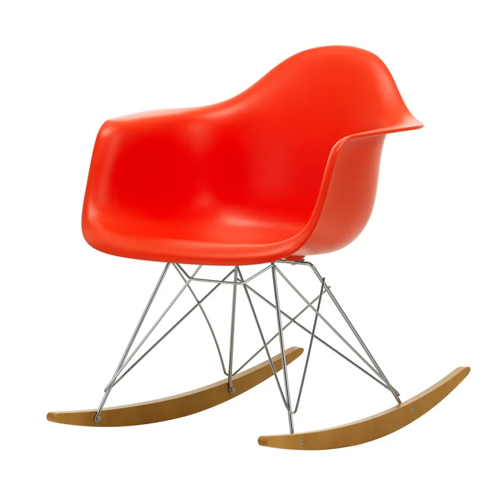 Vitra - Eames Plastic Armchair RAR RE, yellowish maple / chrome / poppy red