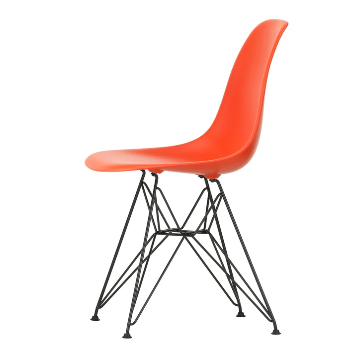 Vitra - Eames Plastic Side Chair DSR RE, basic dark / poppy red (felt glides basic dark)