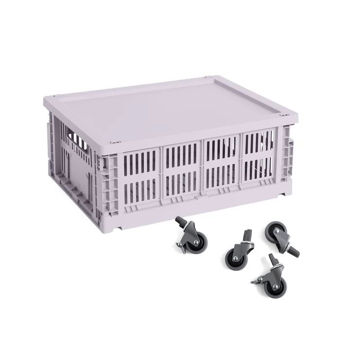 HAY - Colour Crate basket M with lid and wheels, lavender, recycled