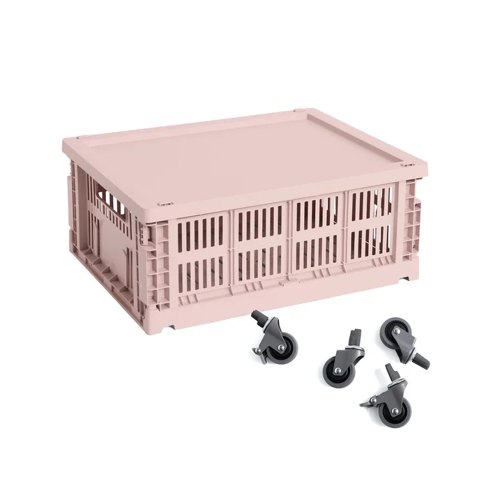 HAY - Colour Crate basket M with lid and wheels, blush, recycled
