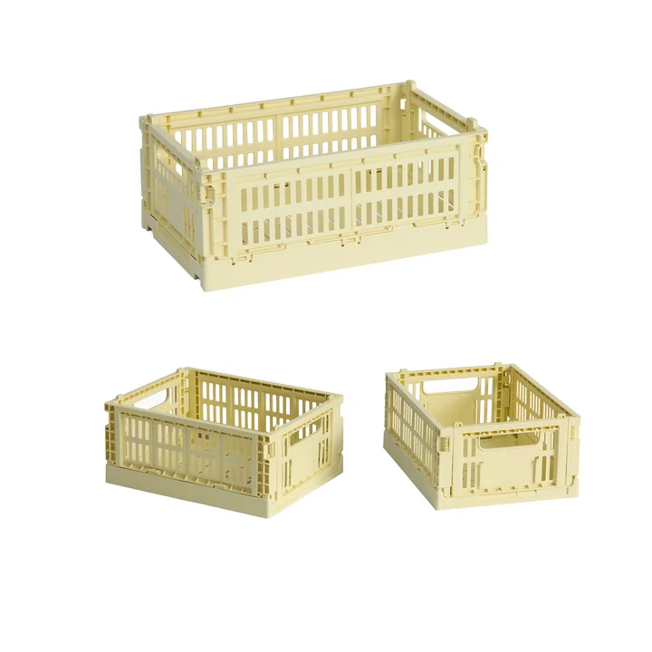 HAY - Colour Crate basket S + Mini, light yellow, recycled (set of 3)