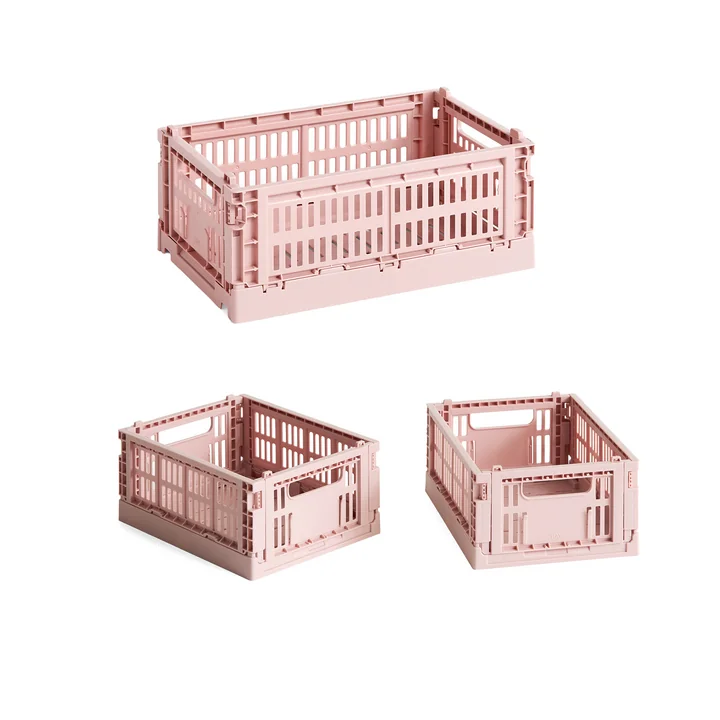 HAY - Color Crate basket S + Mini, blush, recycled (set of 3)