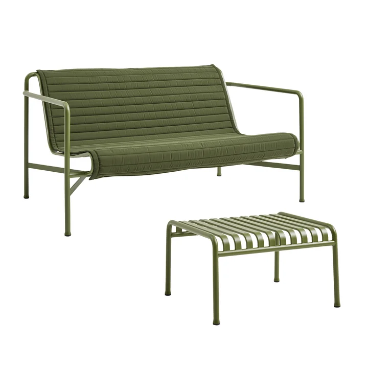 HAY - Palissade lounge sofa with quilted cushion + ottoman, olive