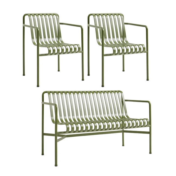 HAY - Palissade Dining Bench + 2x Dining Armchair, olive