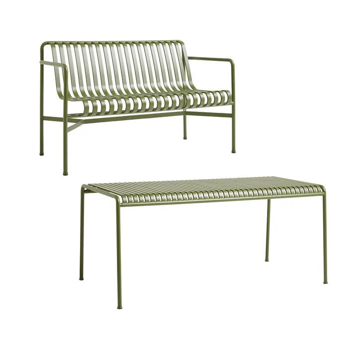HAY - Palissade Table + Dining Bench, olive
