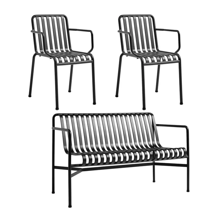 HAY - Palissade Dining Bench + 2x armchair, anthracite