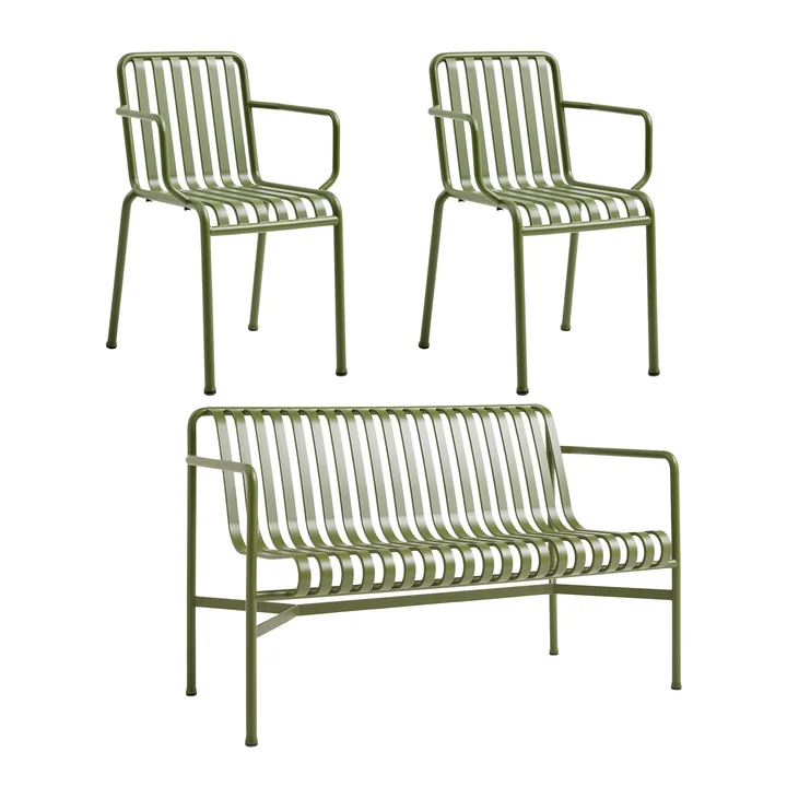 HAY - Palissade Dining Bench + 2x armchair, olive