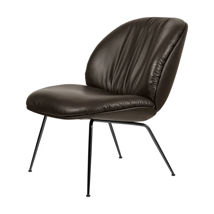 Gubi - Beetle Soft Lounge Chair, fully upholstered, black matt / coffee (smooth leather)