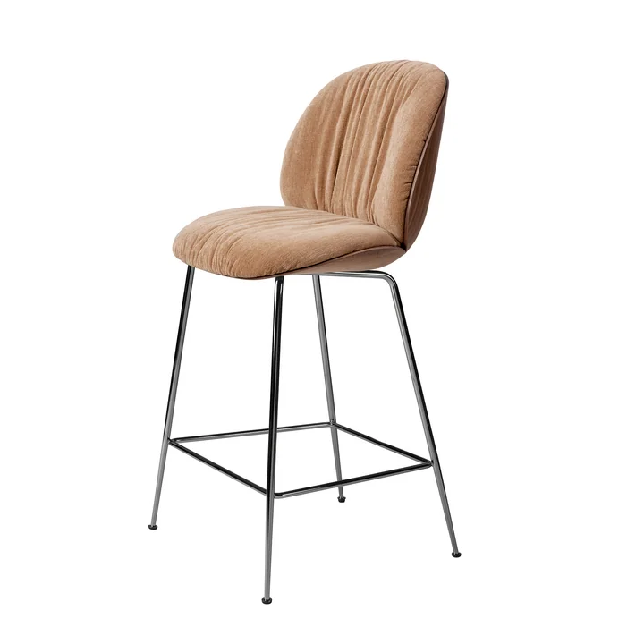 Gubi - Beetle Soft Counter Chair, front upholstered, black chrome / seat shell walnut / Belsuede Special FR Dedar (132)
