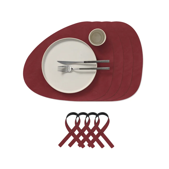 Lind DNA - Curve L gift set, Nupo red (4 placemats + 4 napkin rings)