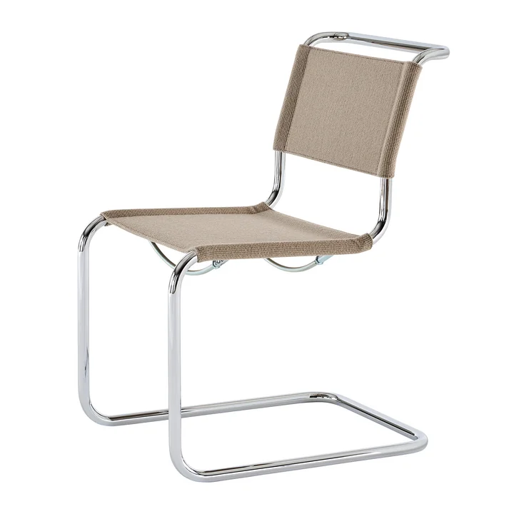 Thonet - S 33 V chair, chrome / yellow-grey (fabric Gabriel Nobel)