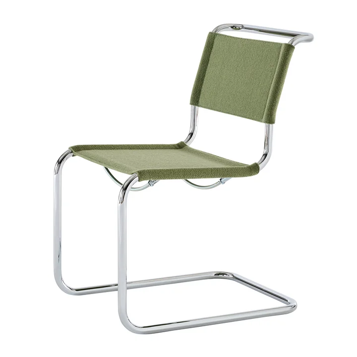 Thonet - S 33 V chair, chrome / reseda green (fabric Gabriel Nobel)