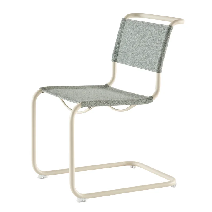 Thonet - S 33 V chair, pearl white / ray ( fabric Rohi Cento)