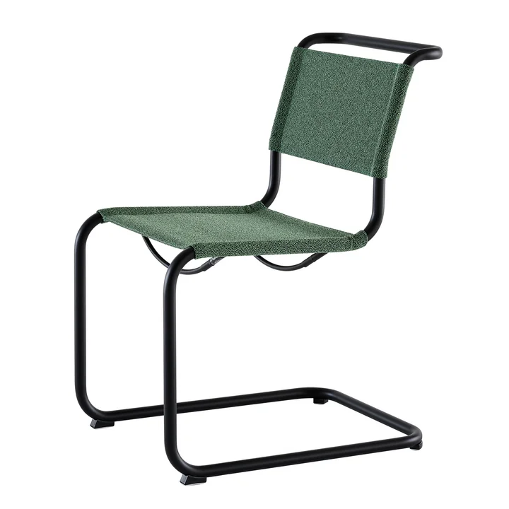 Thonet - S 33 V chair, deep black / malachite (Rohi Cento fabric)