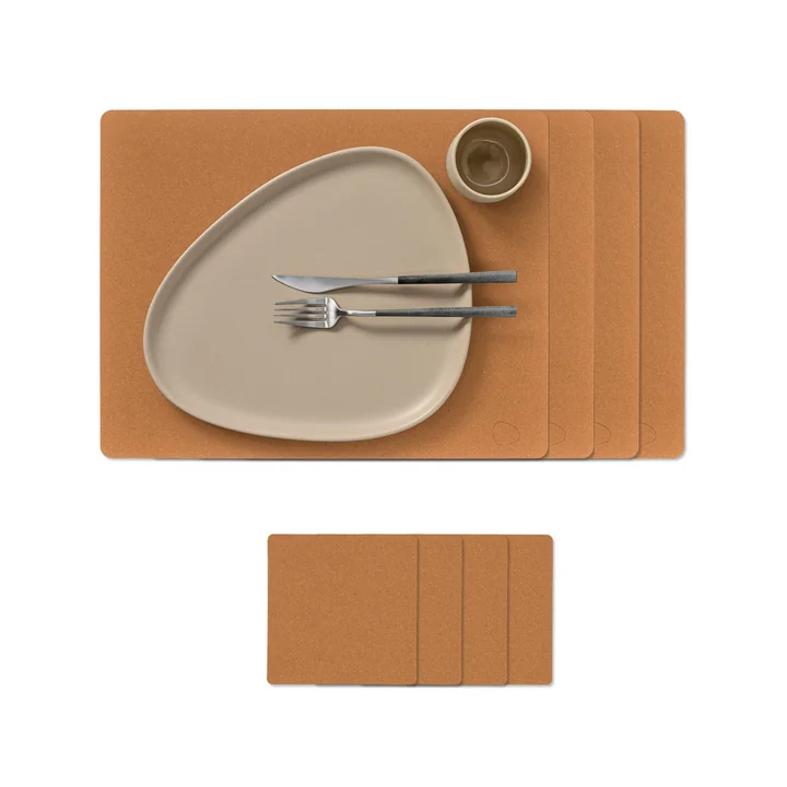 Lind DNA - Square L gift set, Core mottled natural (4 placemats + 4 glass coasters)
