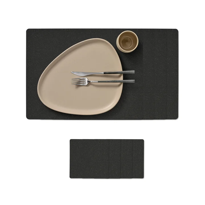Lind DNA - Square L gift set, Core mottled anthracite (4 placemats + 4 glass coasters)