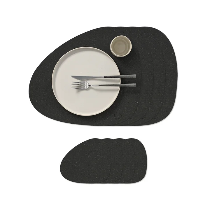 Lind DNA - Curve L gift set, Core mottled anthracite (4 placemats + 4 glass coasters)