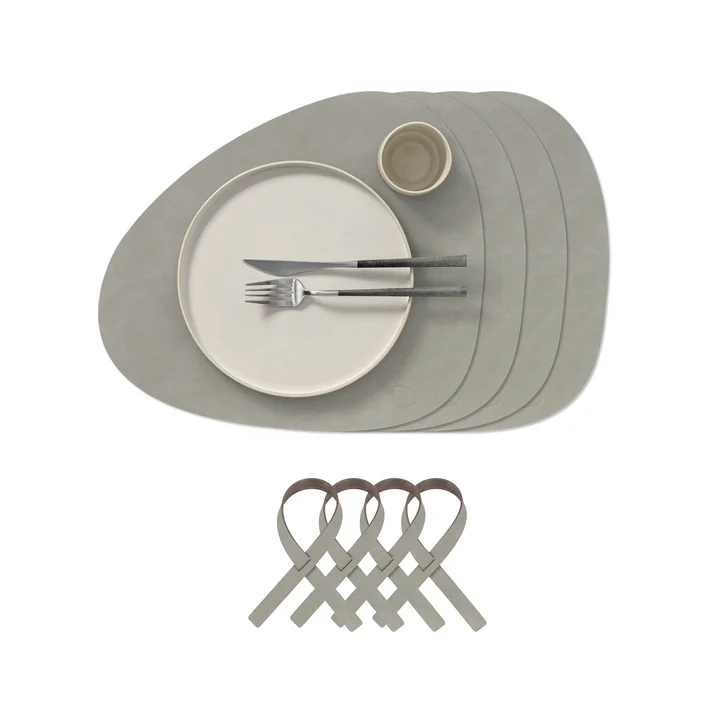 Lind DNA - Curve L gift set, Nupo light gray (4 placemats + 4 napkin rings)