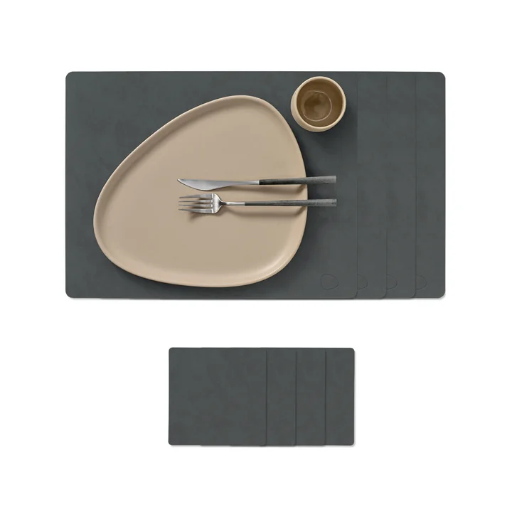 Lind DNA - Square L gift set, Nupo anthracite (4 placemats + 4 glass coasters)