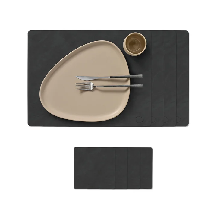 Lind DNA - Square L gift set, Nupo black (4 placemats + 4 glass coasters)