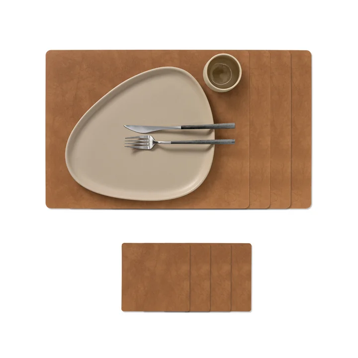 Lind DNA - Square L gift set, Nupo natural (4 placemats + 4 glass coasters)