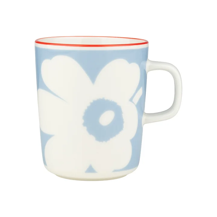 Marimekko - Oiva Juhla Unikko Mug with handle, 250 ml, white / lt.blue / orange red