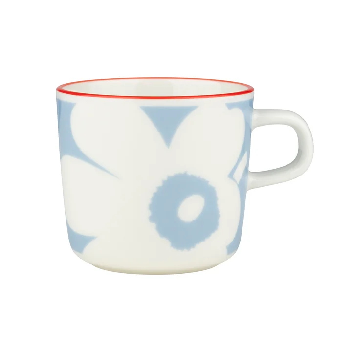 Marimekko - Oiva Juhla Unikko Coffee cup 200 ml, white / lt.blue / orange red