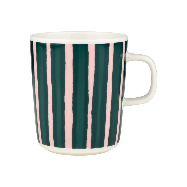 Marimekko - Oiva Piccolo mug with handle, 250 ml, white / pink / dark green
