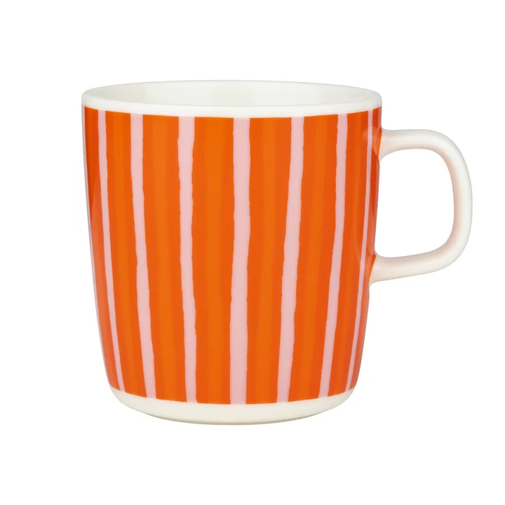 Marimekko - Oiva Piccolo mug with handle, 400 ml, white / pink / orange