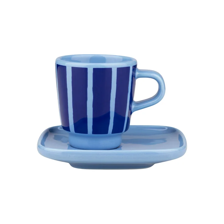 Marimekko - Oiva Piccolo espresso cup with saucer, light blue / blue