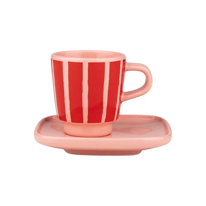 Marimekko - Oiva Piccolo espresso cup with saucer, salmon red / orange red