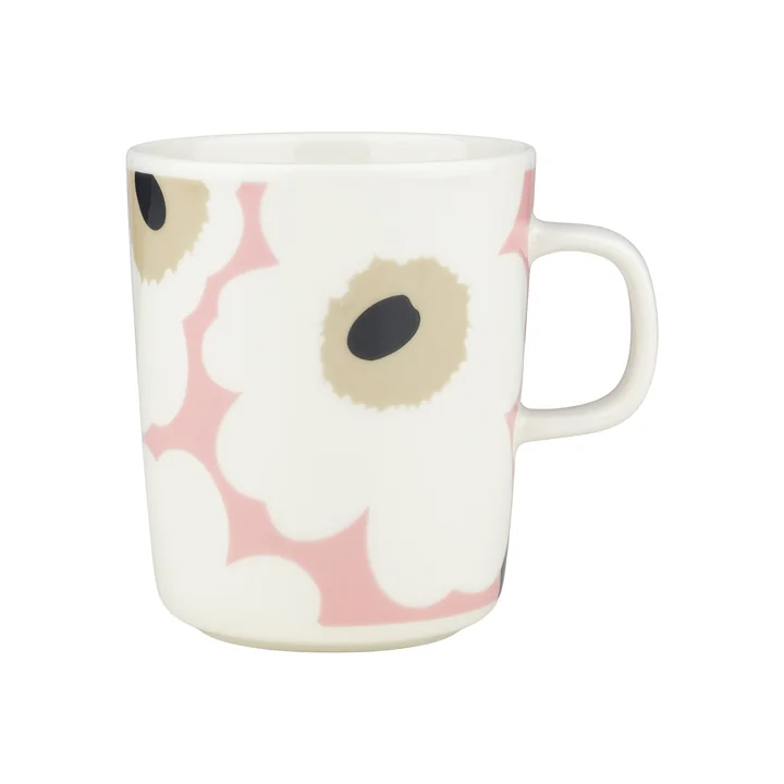 Marimekko - Oiva Unikko Mug with handle 250 ml, off white / pink / sand / charcoal
