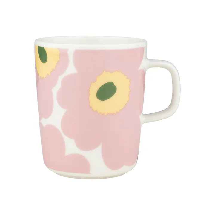 Marimekko - Oiva Unikko Mug with handle 250 ml, white / pink / light yellow