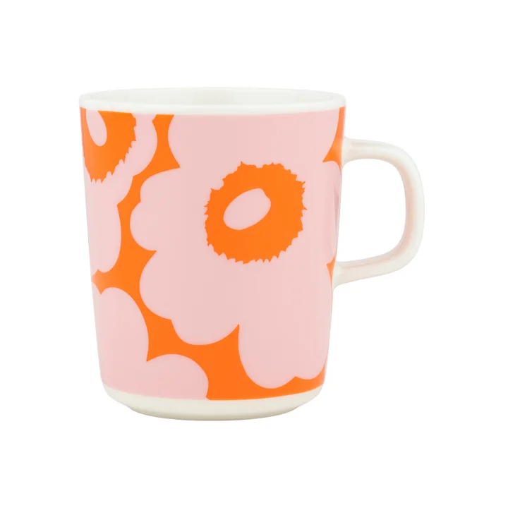 Marimekko - Oiva Unikko Mug with handle 250 ml, white / pink / orange