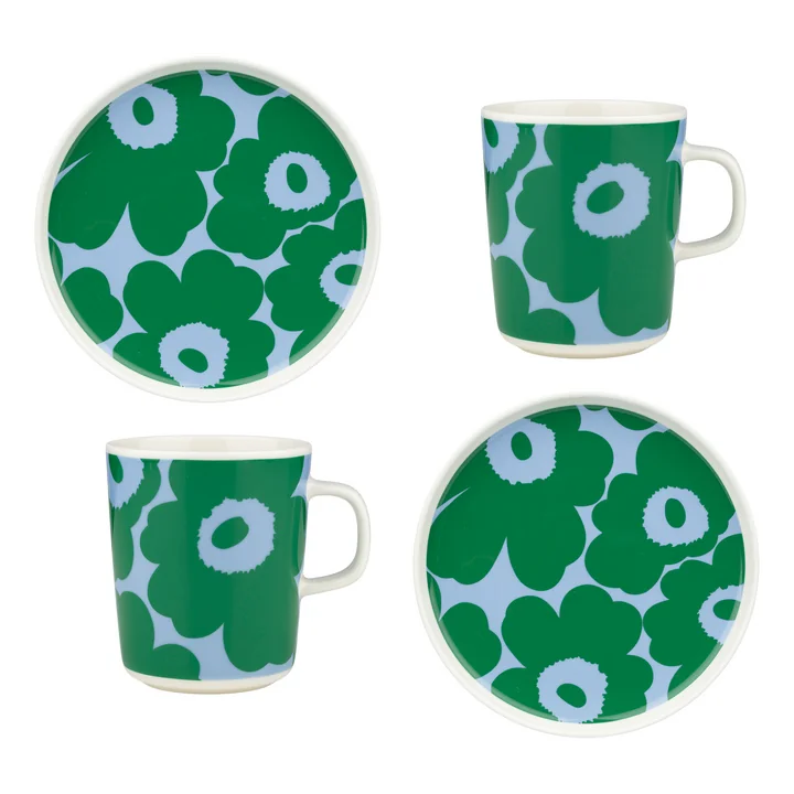 Marimekko - Oiva Unikko Breakfast set, white / green / light blue (4 pcs.)