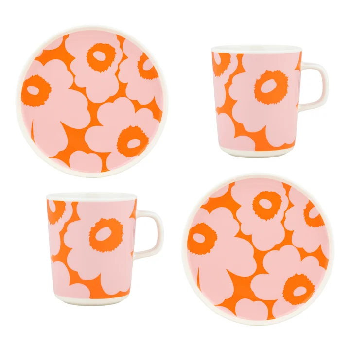 Marimekko - Oiva Unikko Breakfast set, white / pink / orange (4 pcs.)